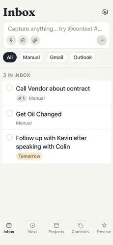 Vantli inbox on iOS
